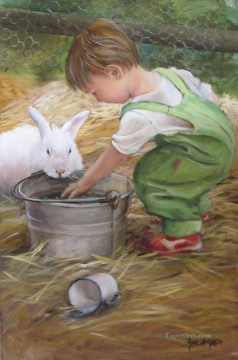 niño con conejo Pinturas al óleo